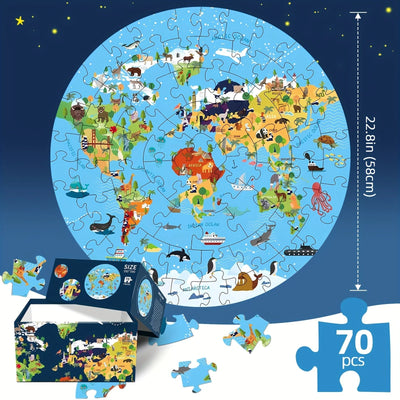 Kids Floor Puzzle Round World Map 70 Pieces