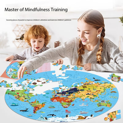 Kids Floor Puzzle Round World Map 70 Pieces