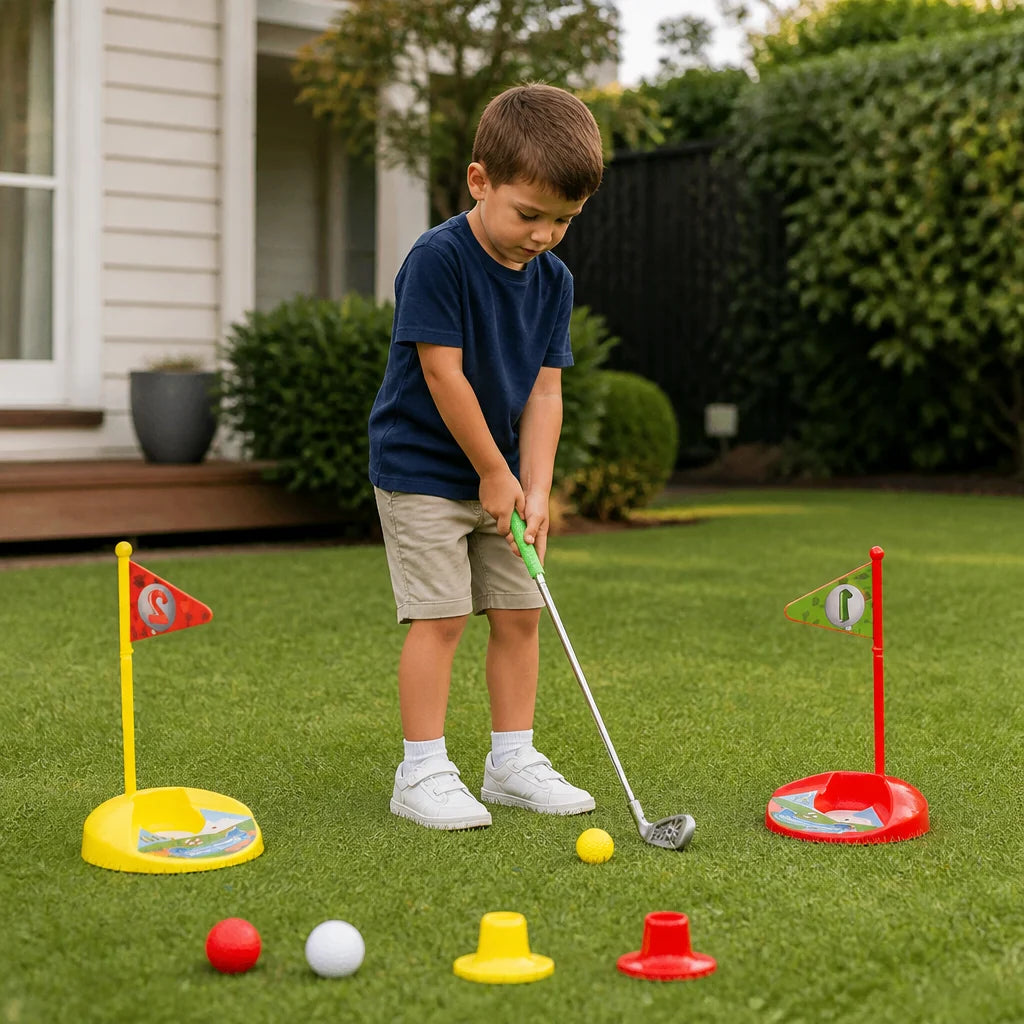 Kids Golf Set Height-Adjustable Clubs With Flags & Balls