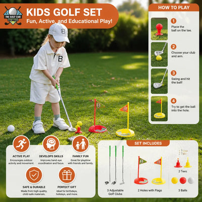 Kids Golf Set Height-Adjustable Clubs With Flags & Balls