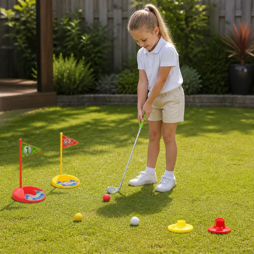 Kids Golf Set Height-Adjustable Clubs With Flags & Balls