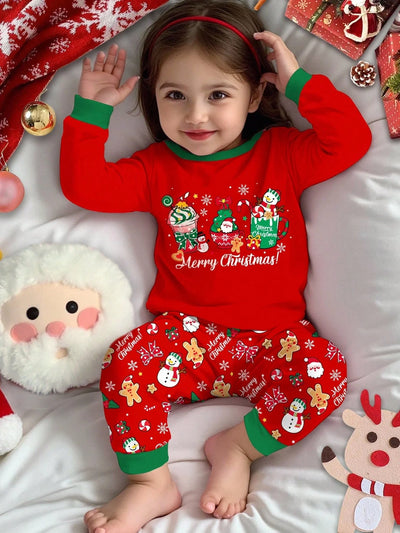 Kids Pajama Set Thermal Lined Stretch Knit Holiday Print