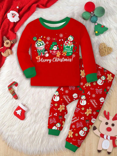 Kids Pajama Set Thermal Lined Stretch Knit Holiday Print