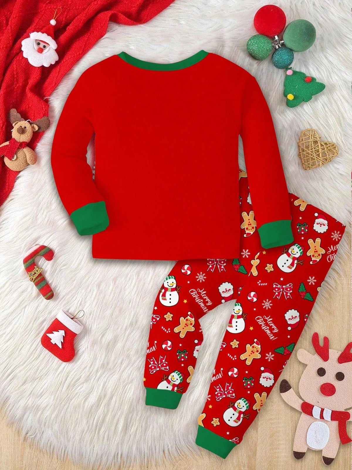 Kids Pajama Set Thermal Lined Stretch Knit Holiday Print