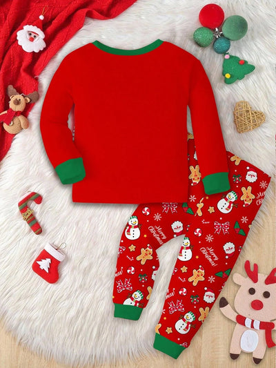 Kids Pajama Set Thermal Lined Stretch Knit Holiday Print