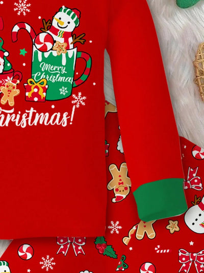 Kids Pajama Set Thermal Lined Stretch Knit Holiday Print