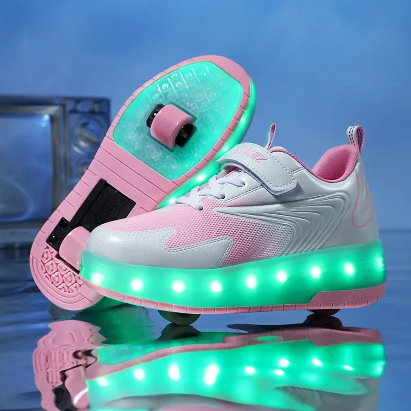 Kids Roller Shoes Fold-Out Wheels & Rechargeable LED Sole