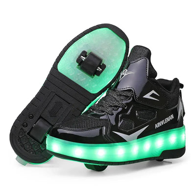Kids Roller Shoes Fold-Out Wheels & Rechargeable LED Sole