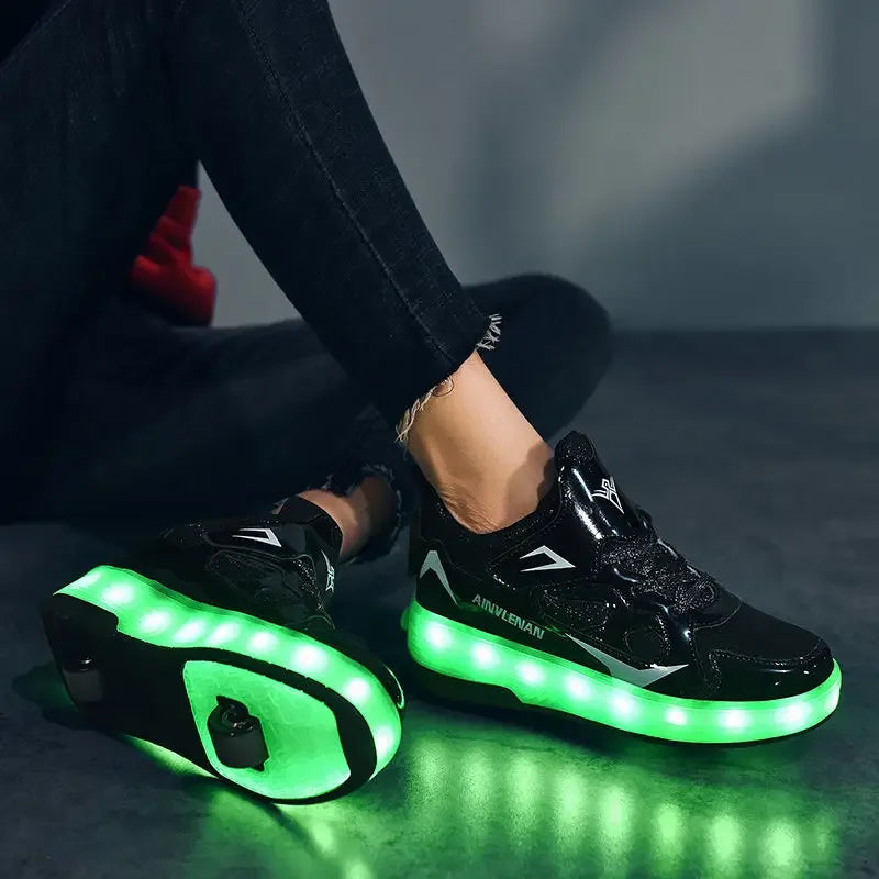 Kids Roller Shoes Fold-Out Wheels & Rechargeable LED Sole