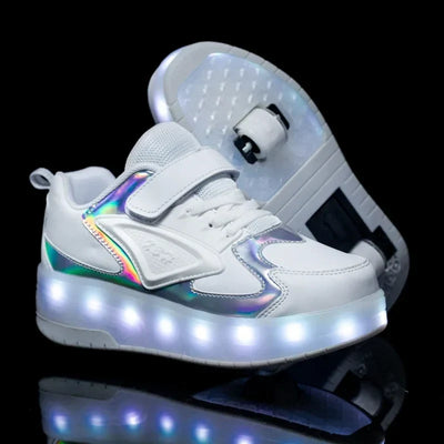Kids Roller Shoes Fold-Out Wheels & Rechargeable LED Sole