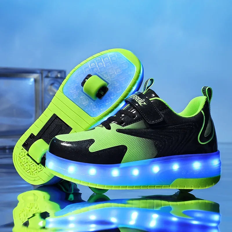 Kids Roller Shoes Fold-Out Wheels & Rechargeable LED Sole