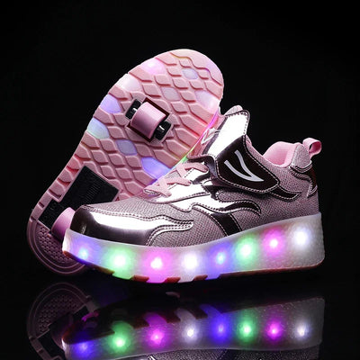 Kids Roller Shoes Fold-Out Wheels & Rechargeable LED Sole