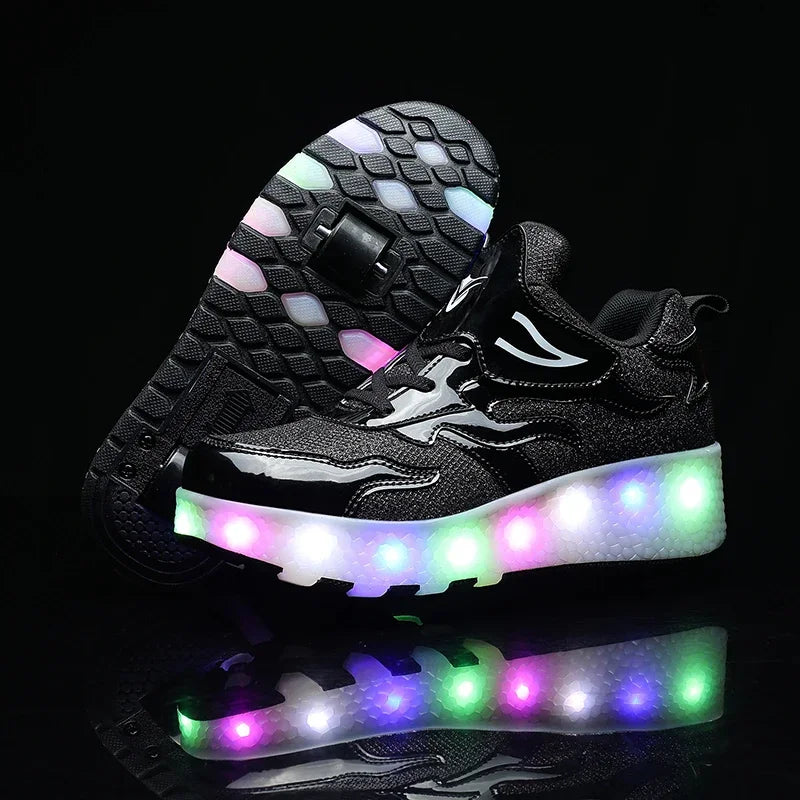 Kids Roller Shoes Fold-Out Wheels & Rechargeable LED Sole