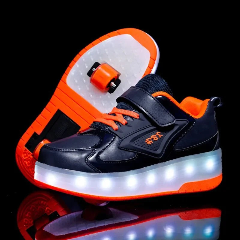 Kids Roller Shoes Fold-Out Wheels & Rechargeable LED Sole