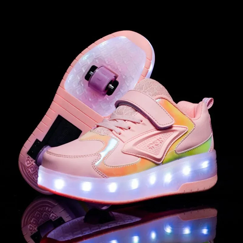 Kids Roller Shoes Fold-Out Wheels & Rechargeable LED Sole