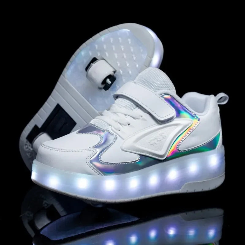 Kids Roller Shoes Fold-Out Wheels & Rechargeable LED Sole