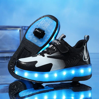 Kids Roller Shoes Fold-Out Wheels & Rechargeable LED Sole