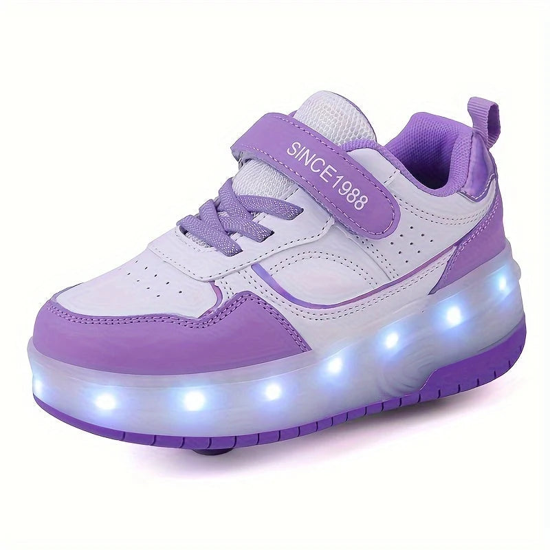 Kids Roller Skate Sneakers Fold-Out Wheels Rechargeable LED Sole