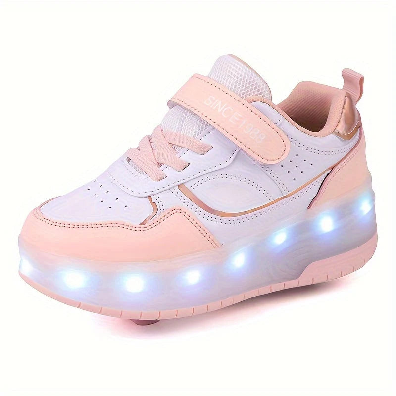 Kids Roller Skate Sneakers Fold-Out Wheels Rechargeable LED Sole