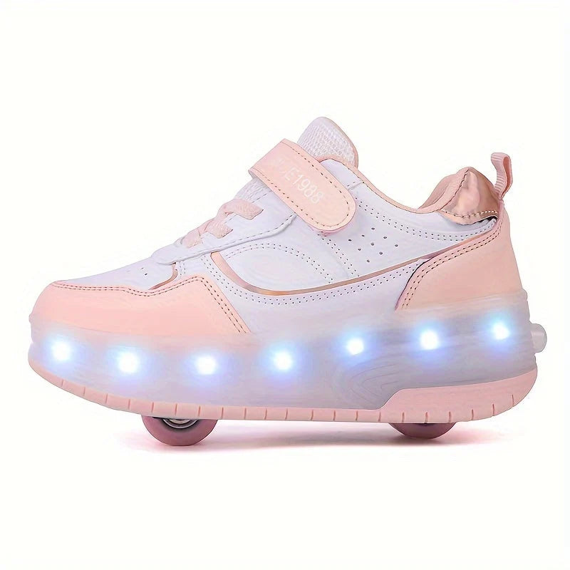 Kids Roller Skate Sneakers Fold-Out Wheels Rechargeable LED Sole