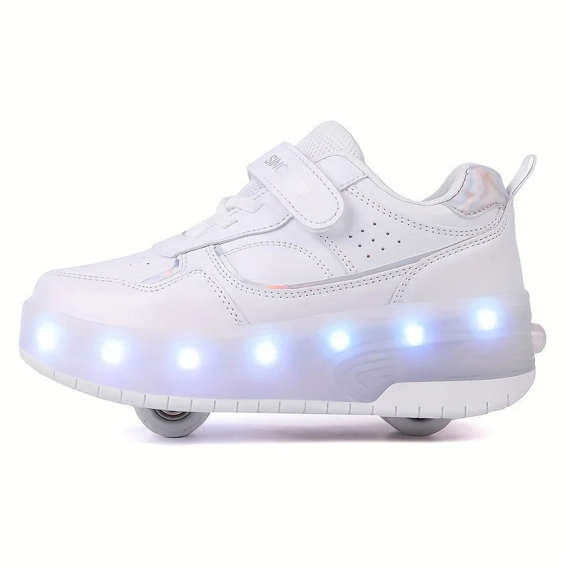 Kids Roller Skate Sneakers Fold-Out Wheels Rechargeable LED Sole