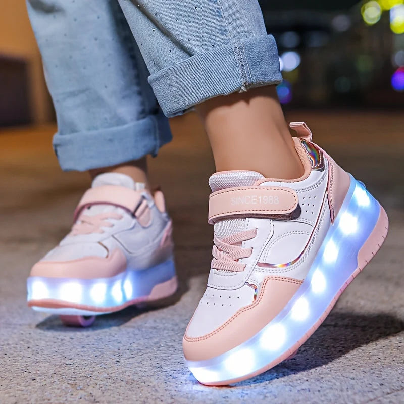 Kids Roller Skate Sneakers Fold-Out Wheels Rechargeable LED Sole
