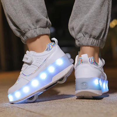 Kids Roller Skate Sneakers Fold-Out Wheels Rechargeable LED Sole