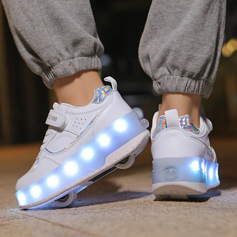 Kids Roller Skate Sneakers Fold-Out Wheels Rechargeable LED Sole