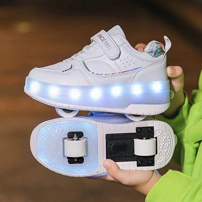 Kids Roller Skate Sneakers Fold-Out Wheels Rechargeable LED Sole
