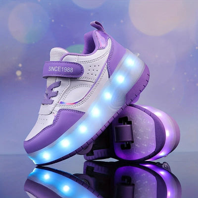 Kids Roller Skate Sneakers Fold-Out Wheels Rechargeable LED Sole