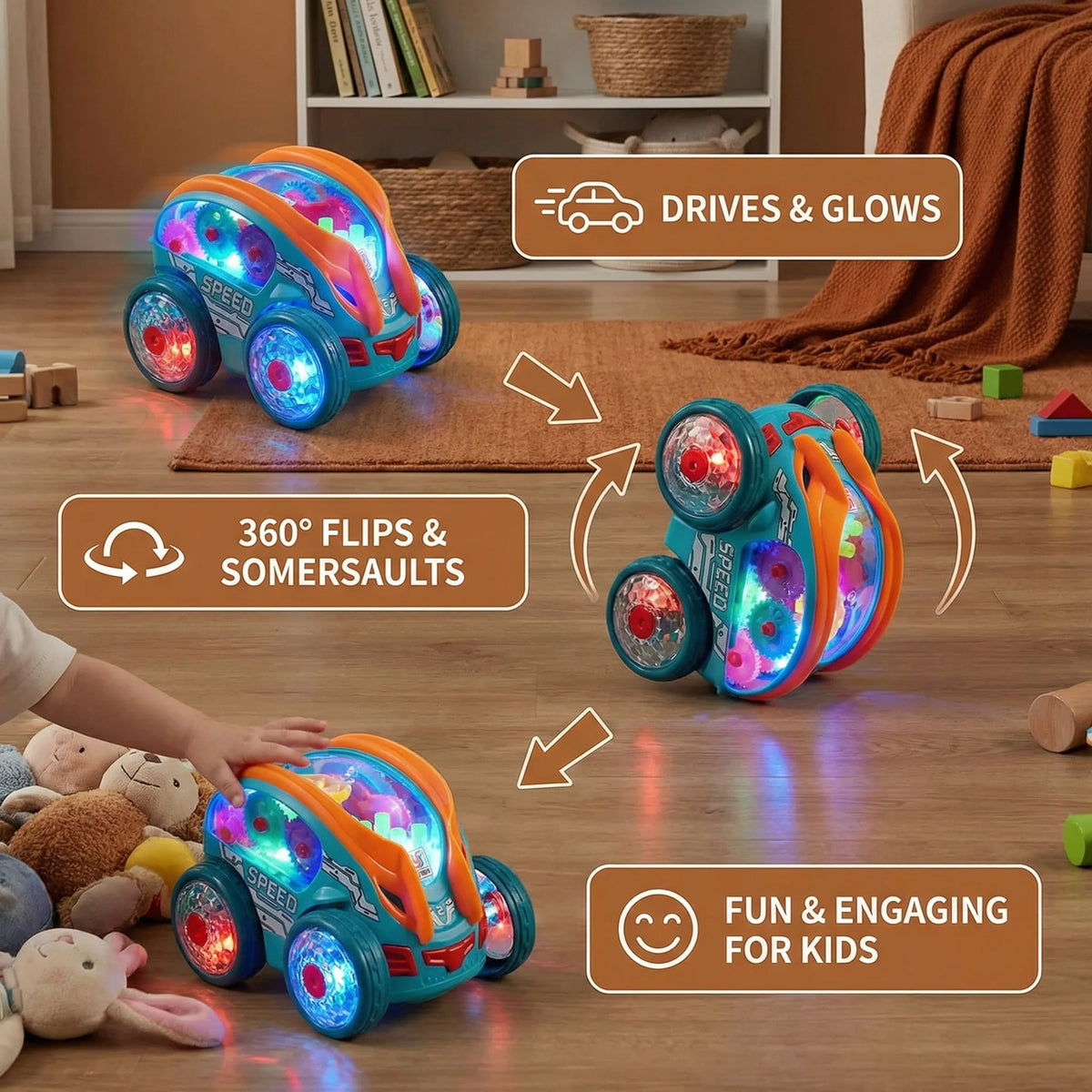 Kids Stunt Car 360-Degree Flips Rechargeable Multicolor LED
