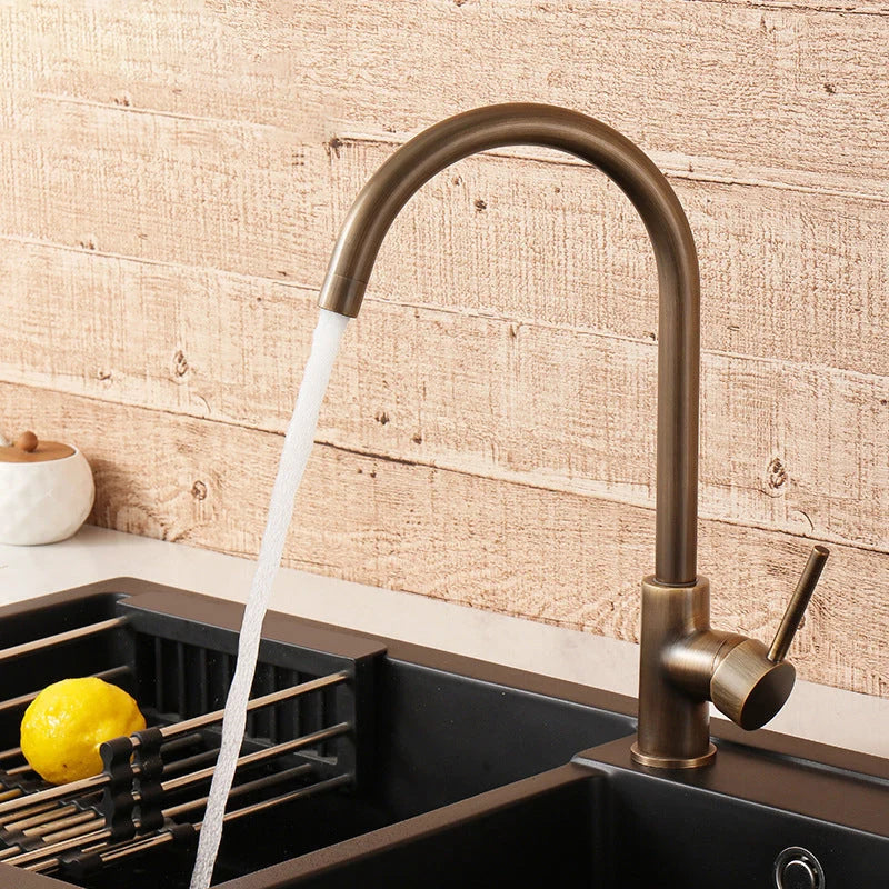 Kitchen Faucet Antique Brass 360° Swivel Spout Stainless Steel