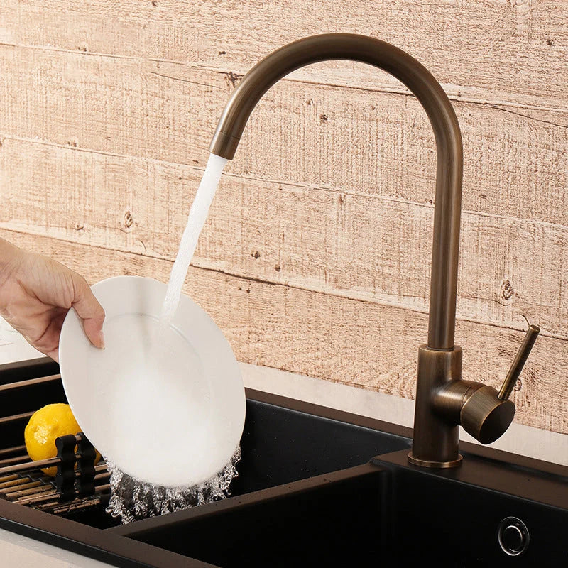 Kitchen Faucet Antique Brass 360° Swivel Spout Stainless Steel