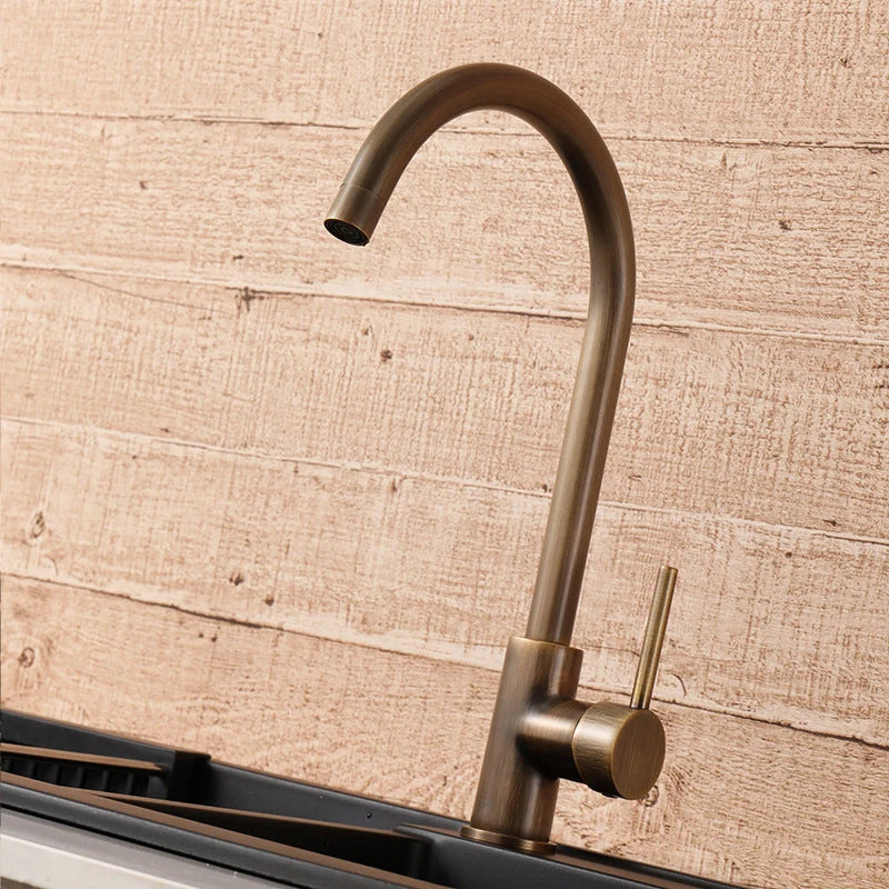 Kitchen Faucet Antique Brass 360° Swivel Spout Stainless Steel