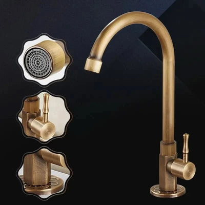 Kitchen Faucet Antique Brass Gooseneck Single-Hole