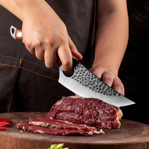 Kitchen Knife Long-Lasting Blade Finger Notch Cherry Wood Handle