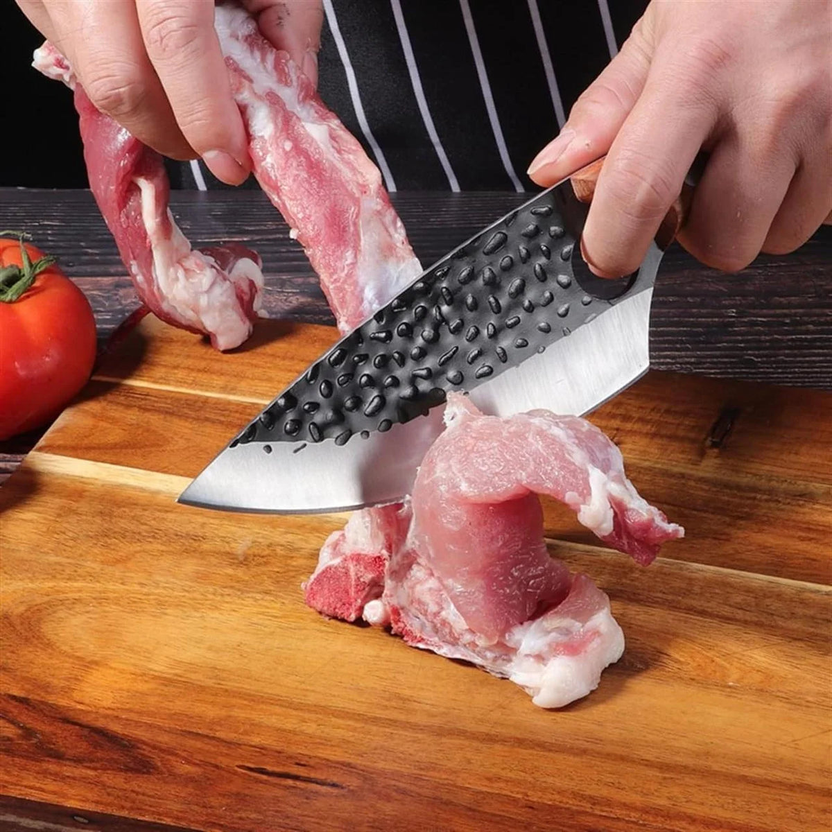 Kitchen Knife Long-Lasting Blade Finger Notch Cherry Wood Handle