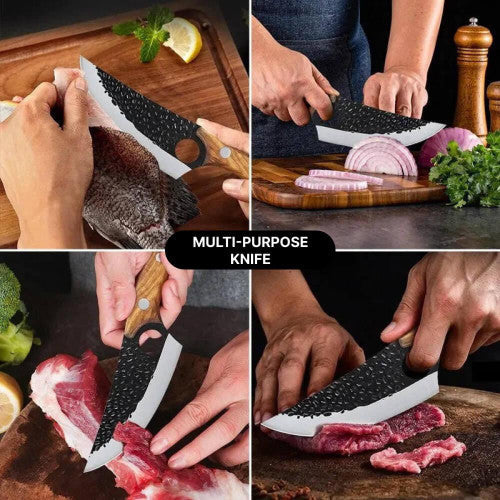 Kitchen Knife Long-Lasting Blade Finger Notch Cherry Wood Handle