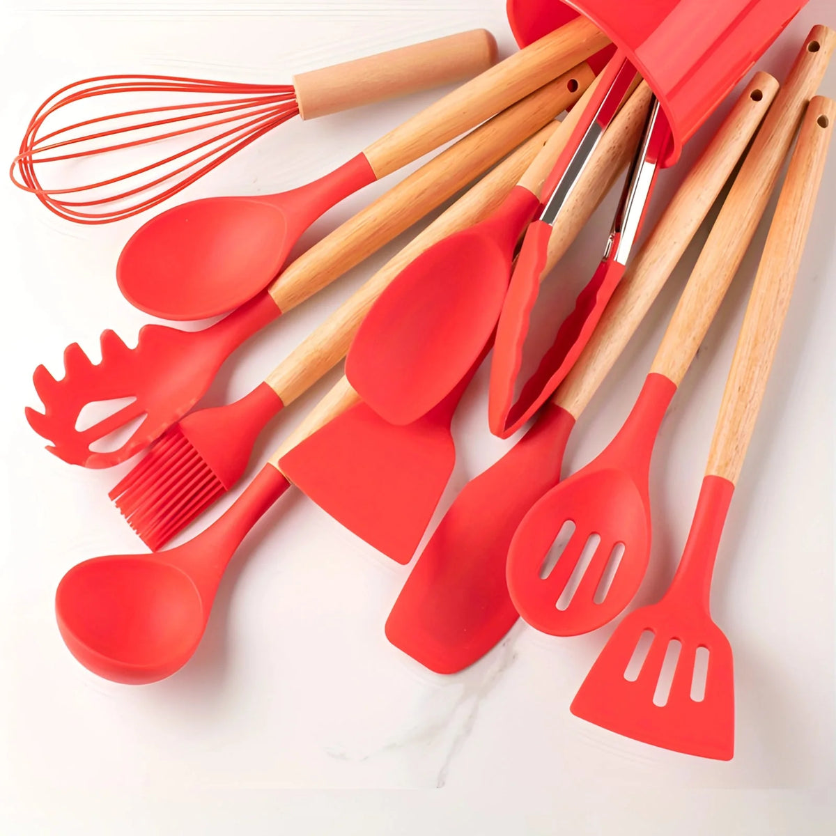 Kitchen Utensil Set Heat-Resistant Silicone & Bamboo Handles 12-Piece