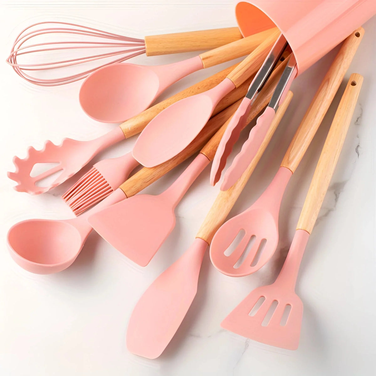Kitchen Utensil Set Heat-Resistant Silicone & Bamboo Handles 12-Piece