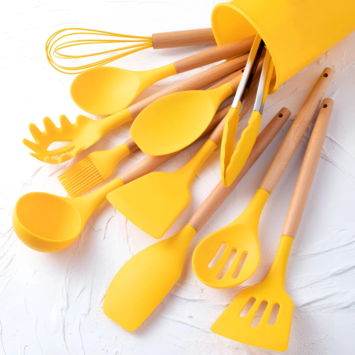 Kitchen Utensil Set Heat-Resistant Silicone & Bamboo Handles 12-Piece