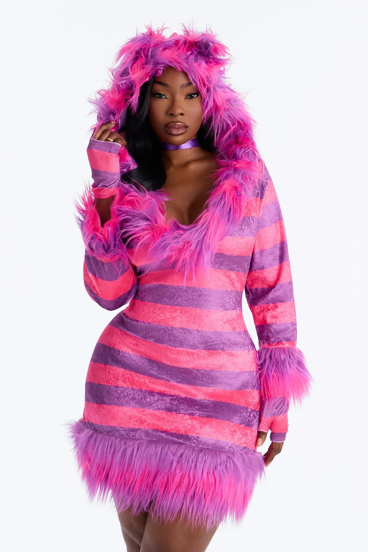 Kitty Costume Hooded Fuzzy Dress With Attached Tail
