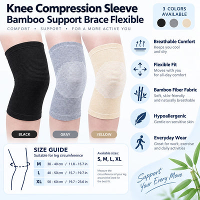 Knee Compression Sleeve Bamboo Fabric Breathable Flexible Support
