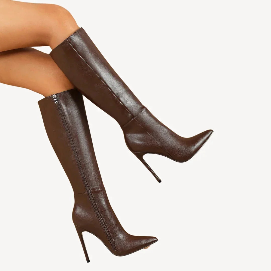 Knee-High Boots 4-Inch Stiletto Heel Side Zipper Padded Insole & Non-Slip Sole