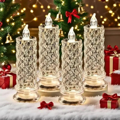 LED Candles Faceted Crystal-Look Flameless Set of 4