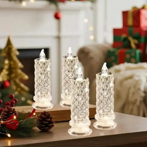 LED Candles Faceted Crystal-Look Flameless Set of 4