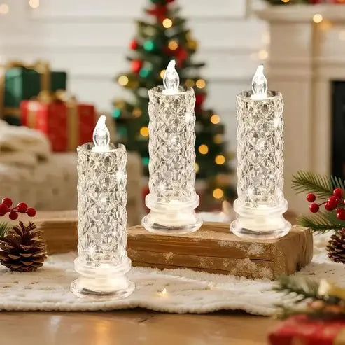LED Candles Faceted Crystal-Look Flameless Set of 4
