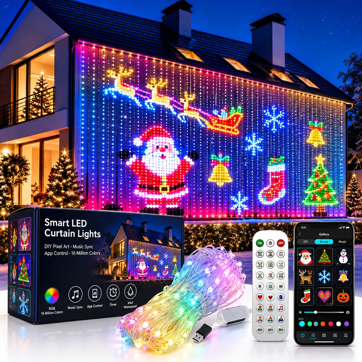LED Curtain Lights RGB App-Controlled Music Sync