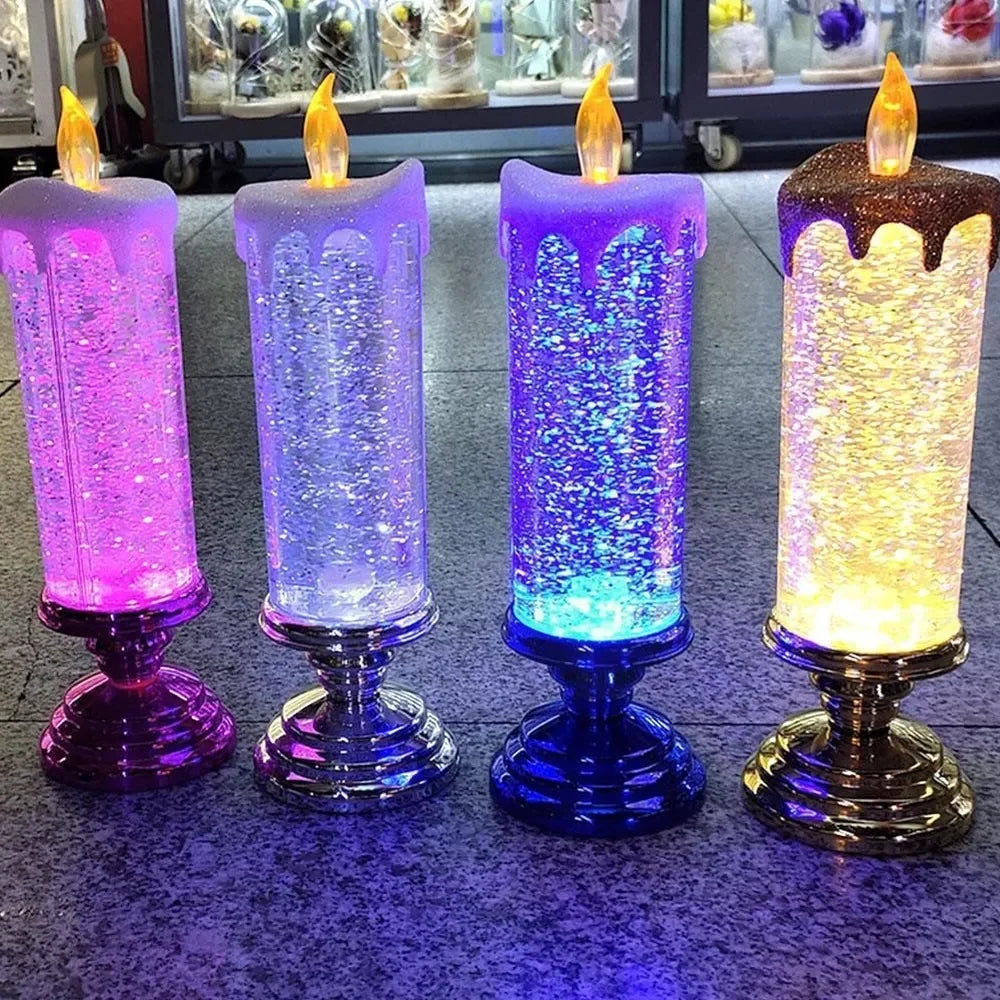 LED Liquid Candle Color-Changing Spinning Glitter USB or Battery-Powered