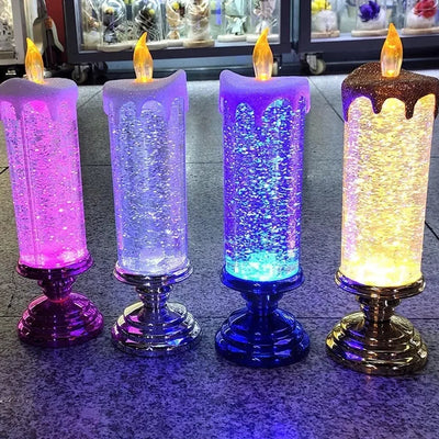 LED Liquid Candle Color-Changing Spinning Glitter USB or Battery-Powered